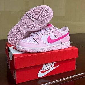 Nike Low-Top Dunks in Pastel Pink with Hot Pink Swoosh